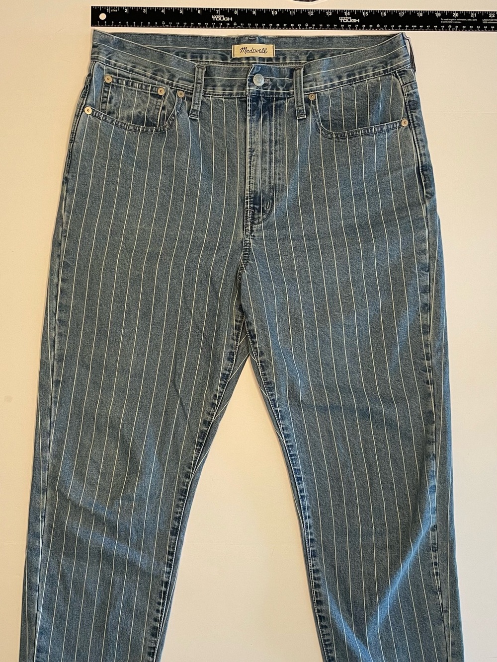 Madewell The Perfect Vintage Crop Jeans 31 Pinstripe high Rise Blue Denim L3915